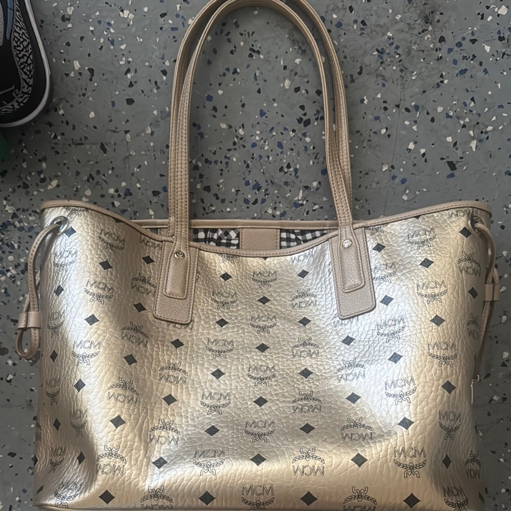 MCM Gold Monogram Tote Luxurious Metallic Finish